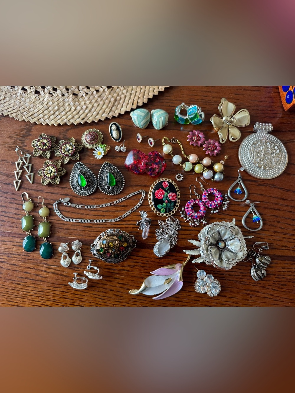 Junk Drawer & Jewelry Making Parts Lot Estate Earrings Stash Brooches Flowers